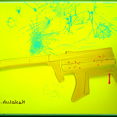 1x03 fondo amarillo con roturas de cristal azul, al frente un arma de guerra, portada 1x03 Tanto Arte